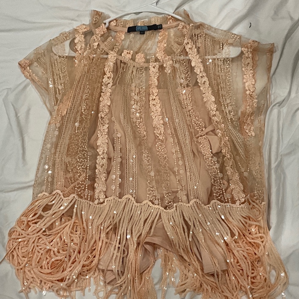 Eva Franco Blush Sequin Fringe Blouse